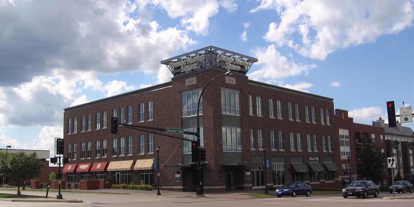 The Heart of the City mixed-use development plaza in Burnsville, Minnesota.