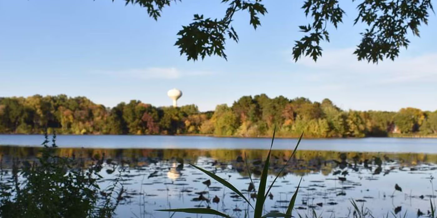 Schmidt Lake shoreline with natural surroundings in Inver Grove Heights, Minnesota.
