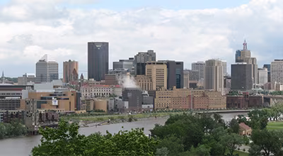 The Cathedral of Saint Paul dome rising above the historic Cathedral Hill neighborhood in St Paul, Minnesota.
