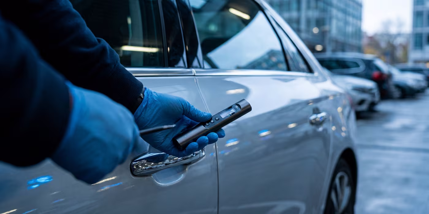 Locksmith technician performing car lockout service in Minneapolis