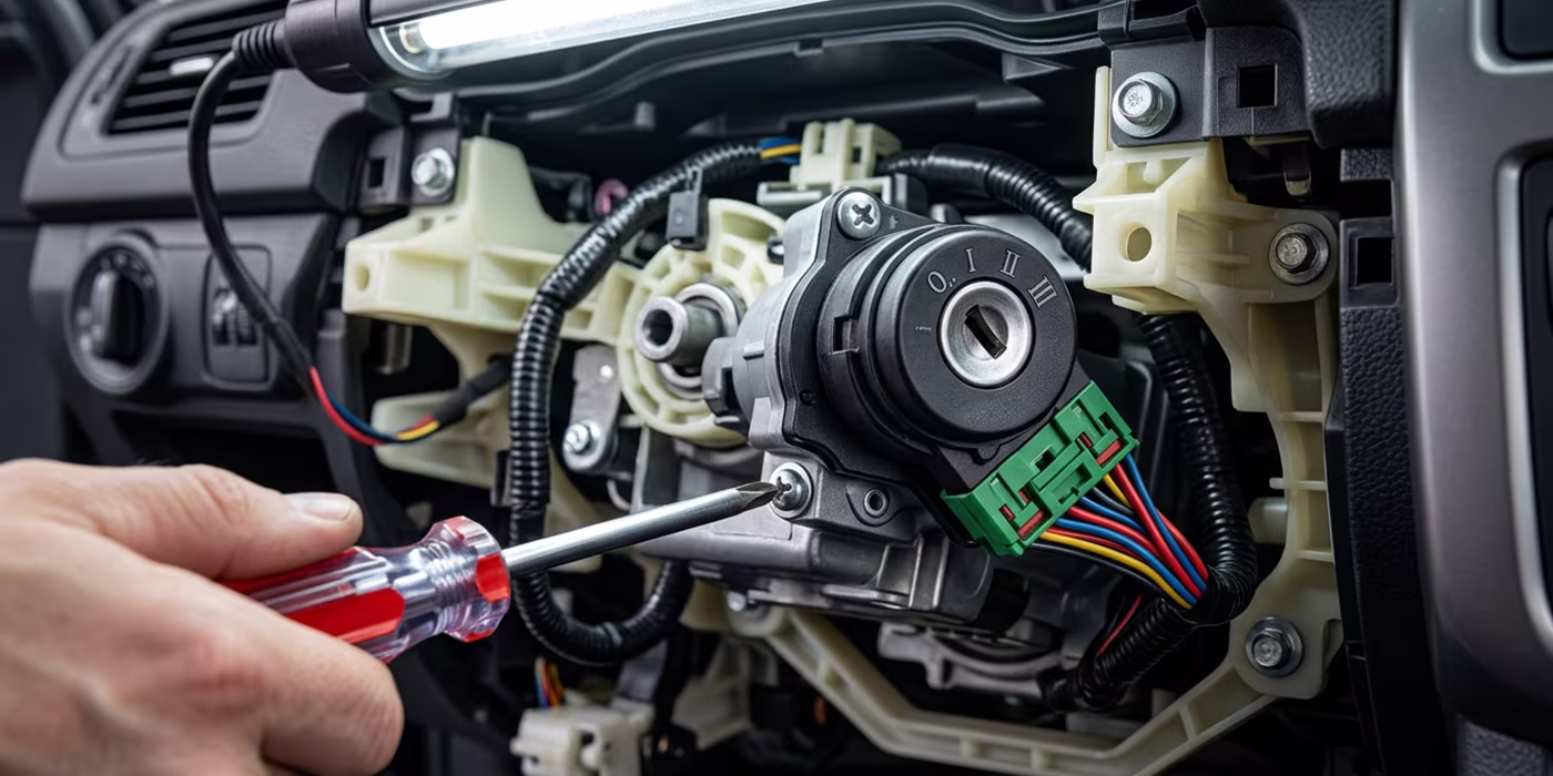 Automotive locksmith repairing a car ignition cylinder in Minneapolis