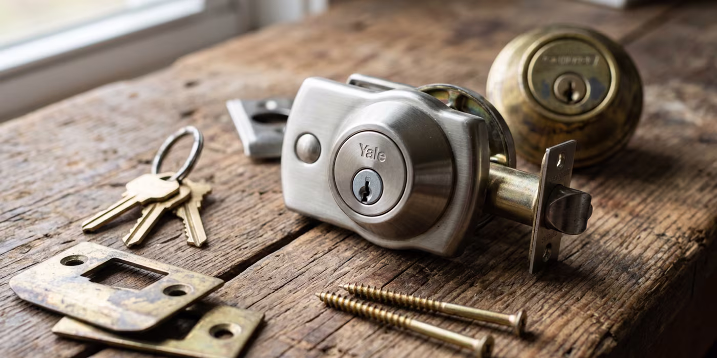 Locksmith rekeying a residential door lock in Minneapolis